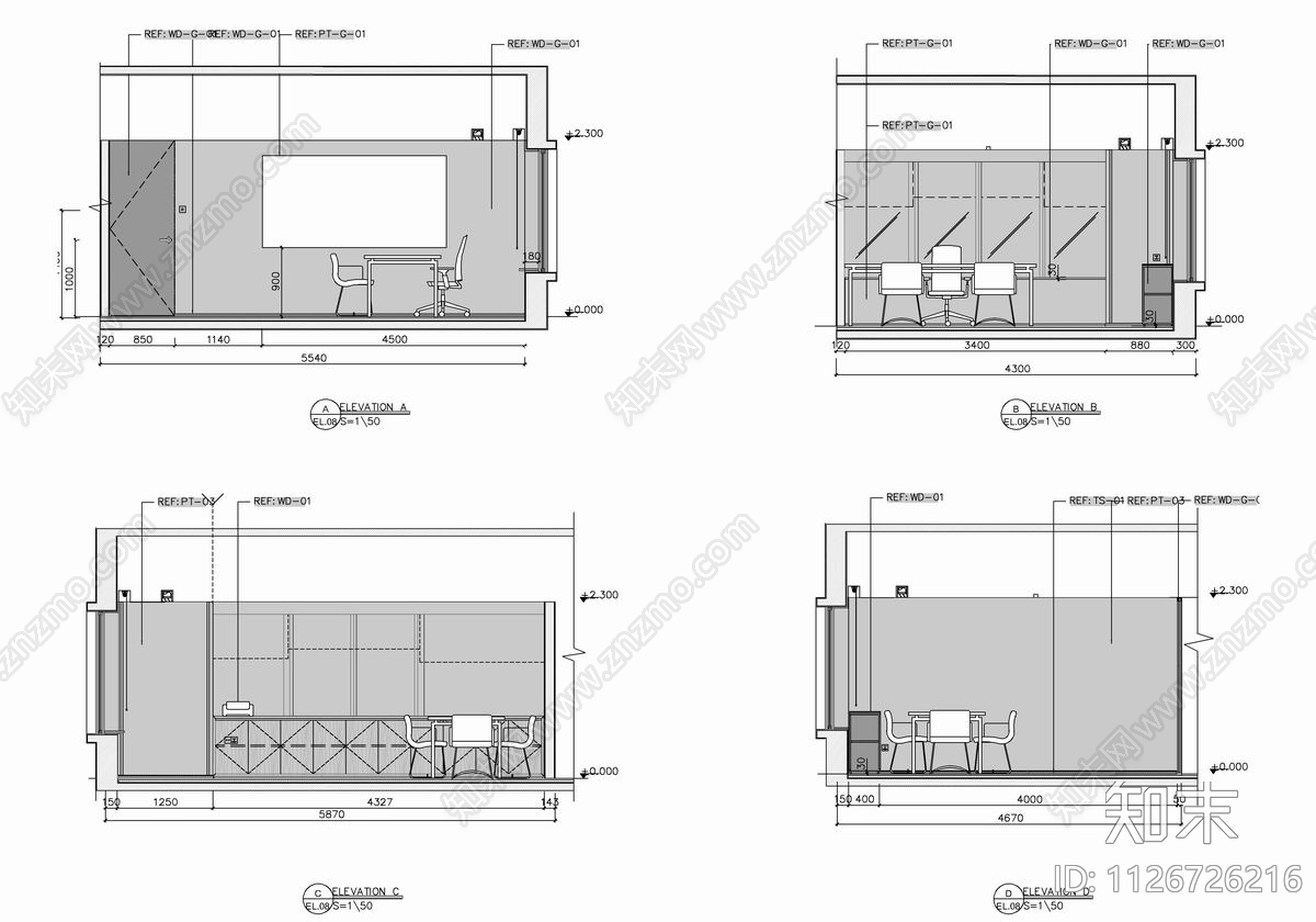 1100㎡办公空间CAD施工图cad施工图下载【ID:1126726216】