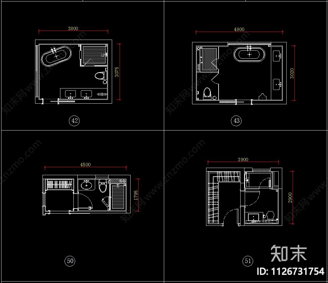 卫生间cad平面洗手台盆浴缸马桶小便池施工图动态CADcad施工图下载【ID:1126731754】