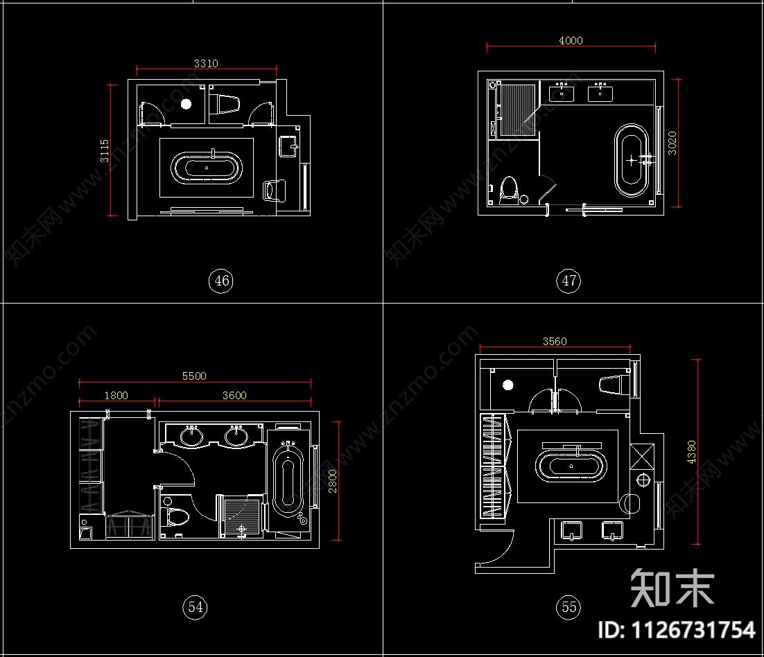 卫生间cad平面洗手台盆浴缸马桶小便池施工图动态CADcad施工图下载【ID:1126731754】
