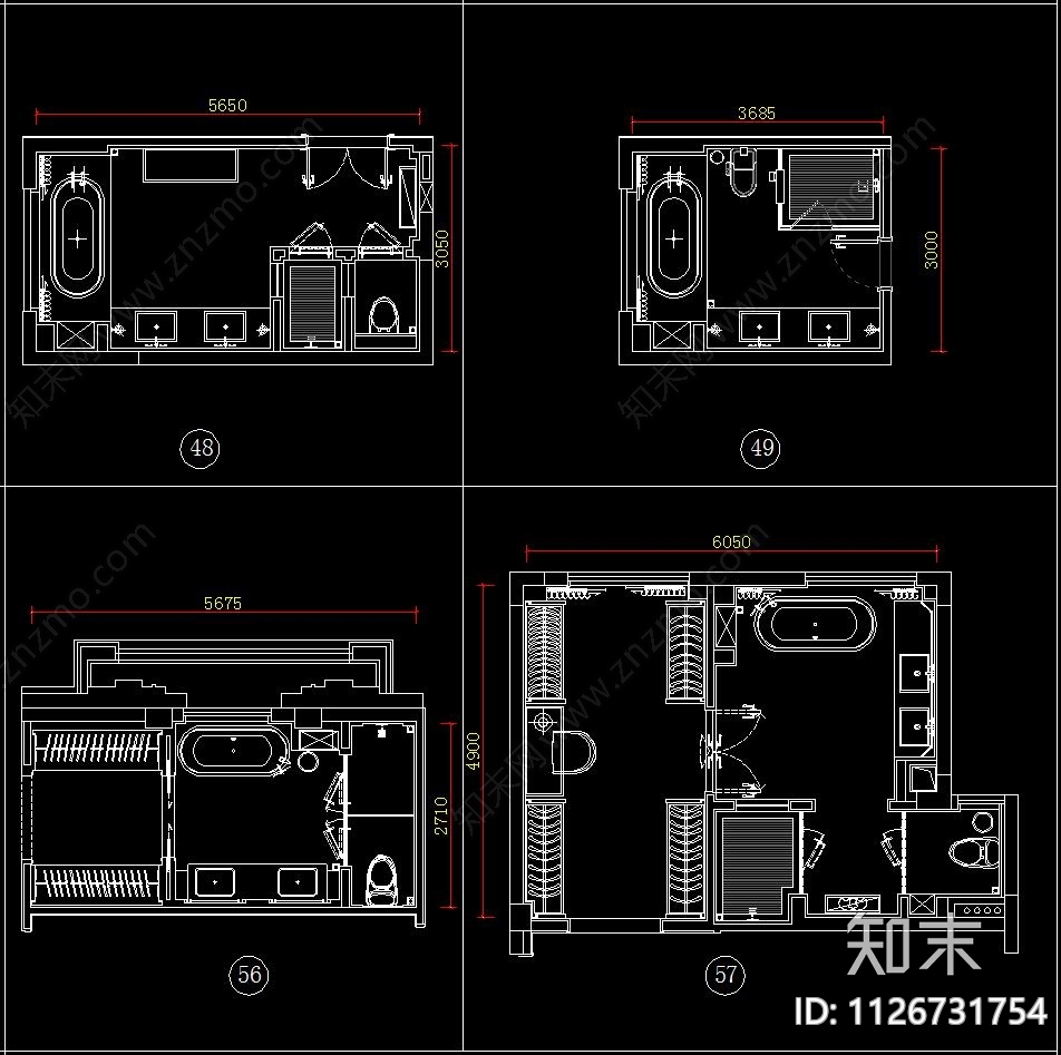 卫生间cad平面洗手台盆浴缸马桶小便池施工图动态CADcad施工图下载【ID:1126731754】