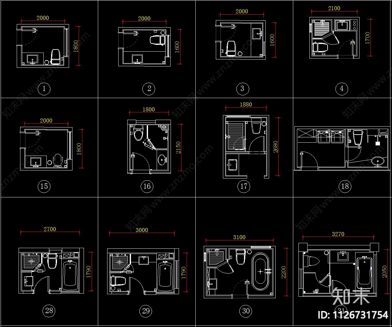 卫生间cad平面洗手台盆浴缸马桶小便池施工图动态CADcad施工图下载【ID:1126731754】