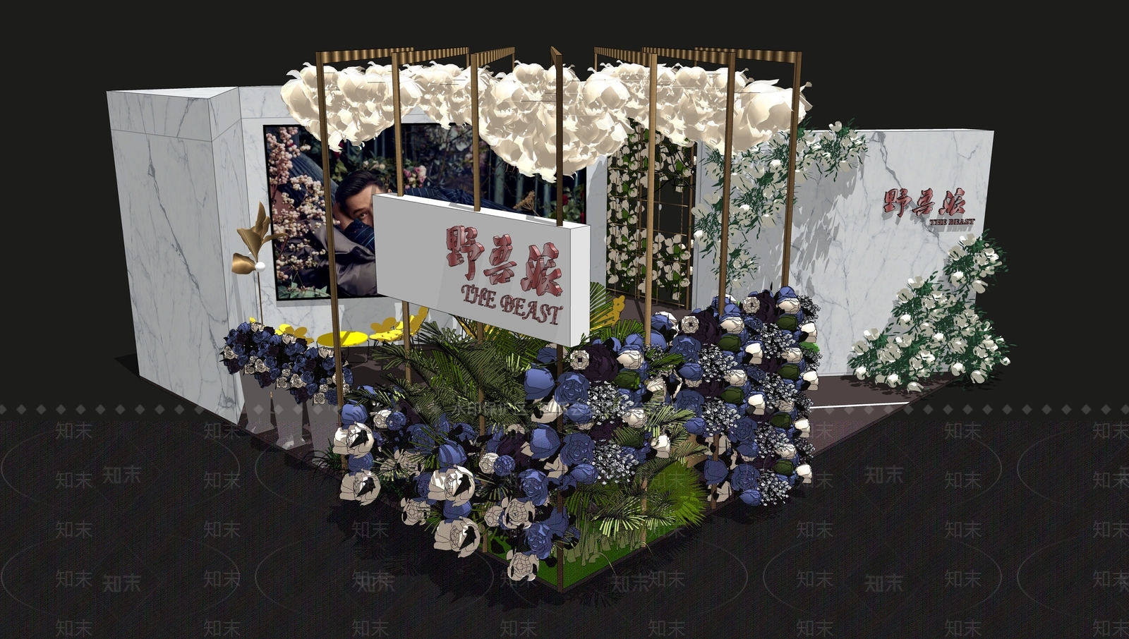 现代野兽派花艺美陈SU模型下载【ID:1126732027】_知末su模型网