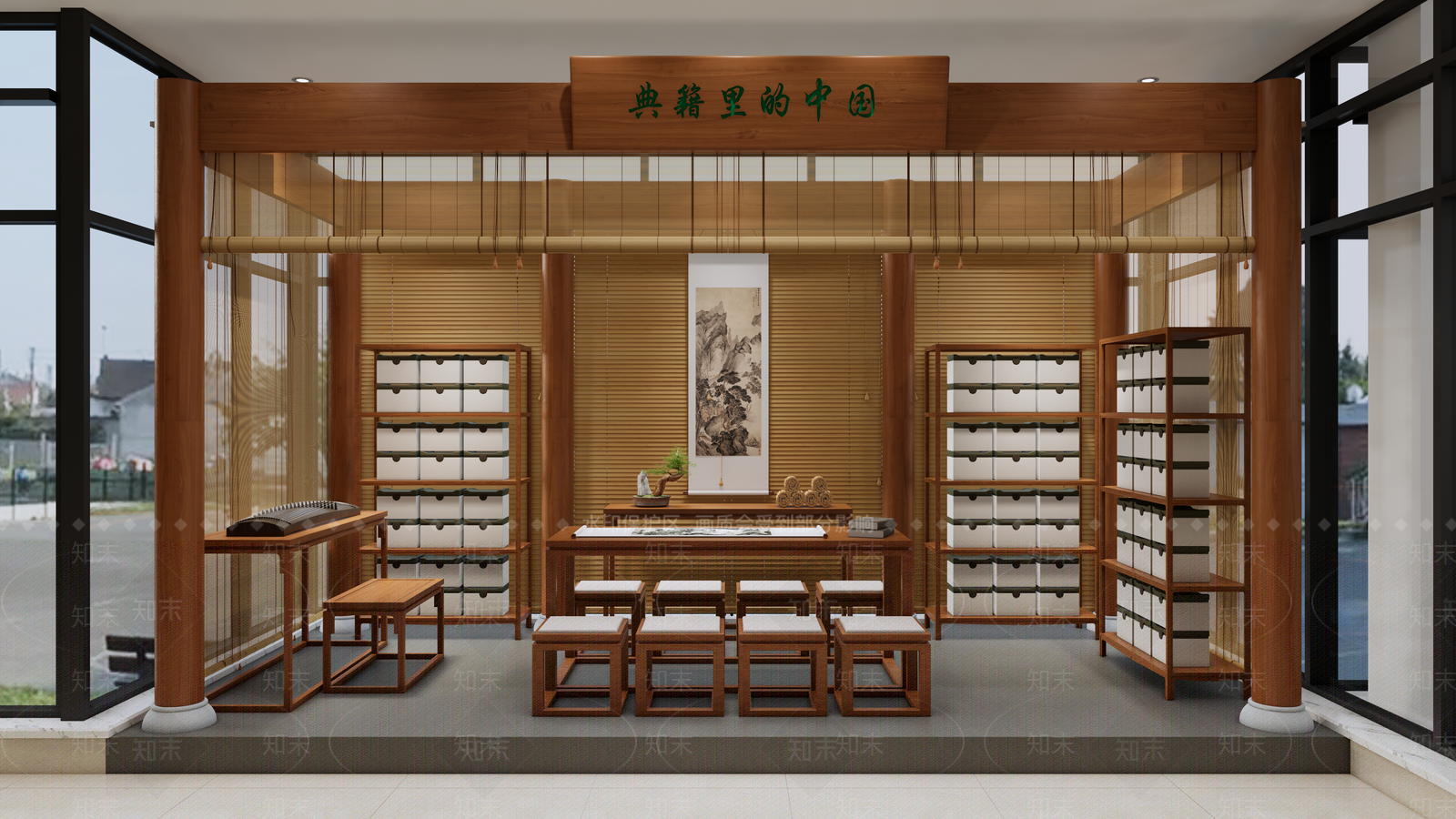 新中式校内阅读展示区SU模型下载【ID:1126733904】
