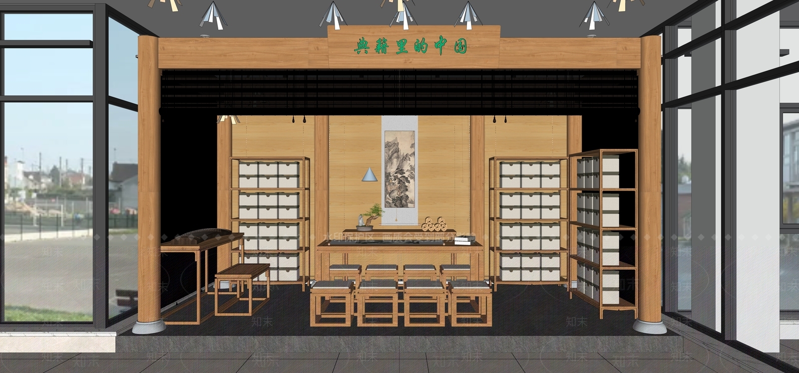 新中式校内阅读展示区SU模型下载【ID:1126733904】