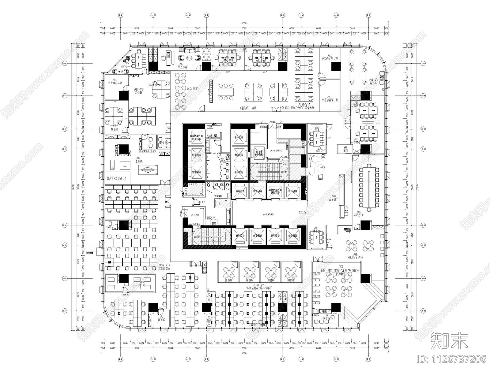 现代风格办公室平面布置cad施工图下载【ID:1126737206】