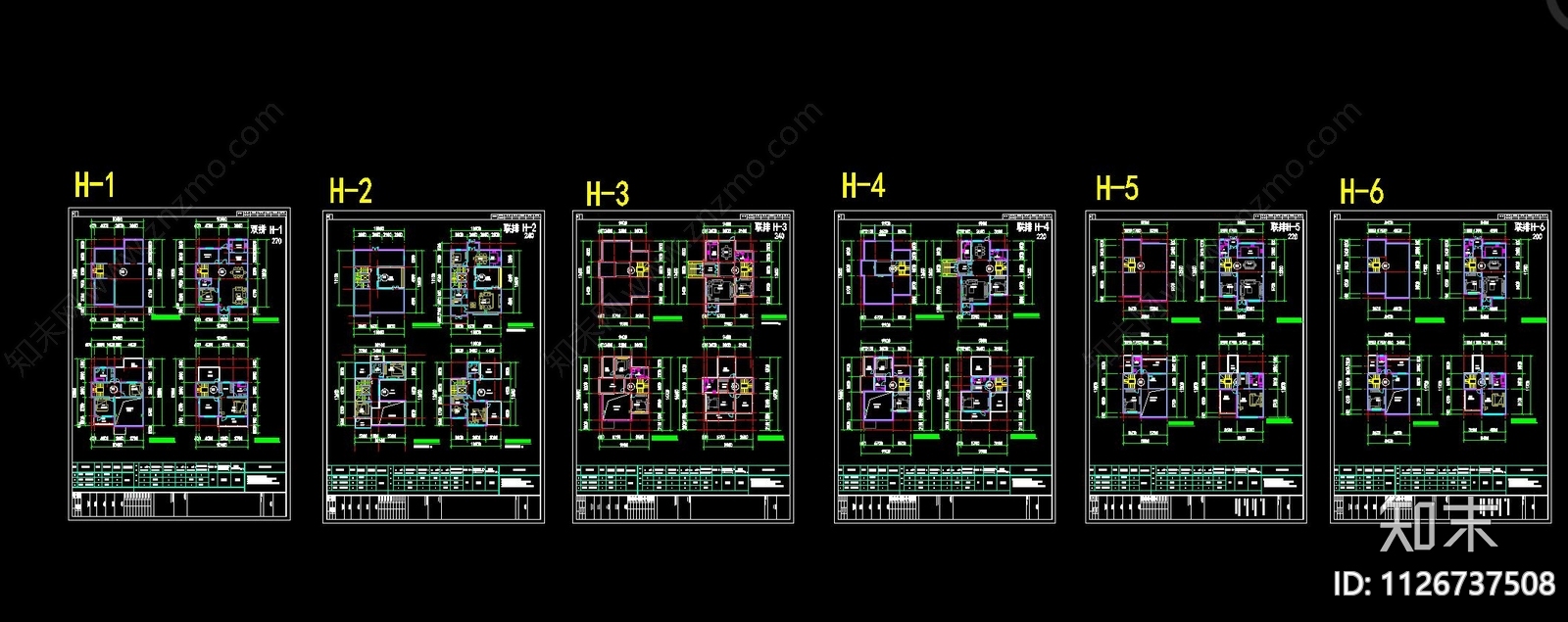 双拼联排别墅户型建筑施工图施工图下载【ID:1126737508】