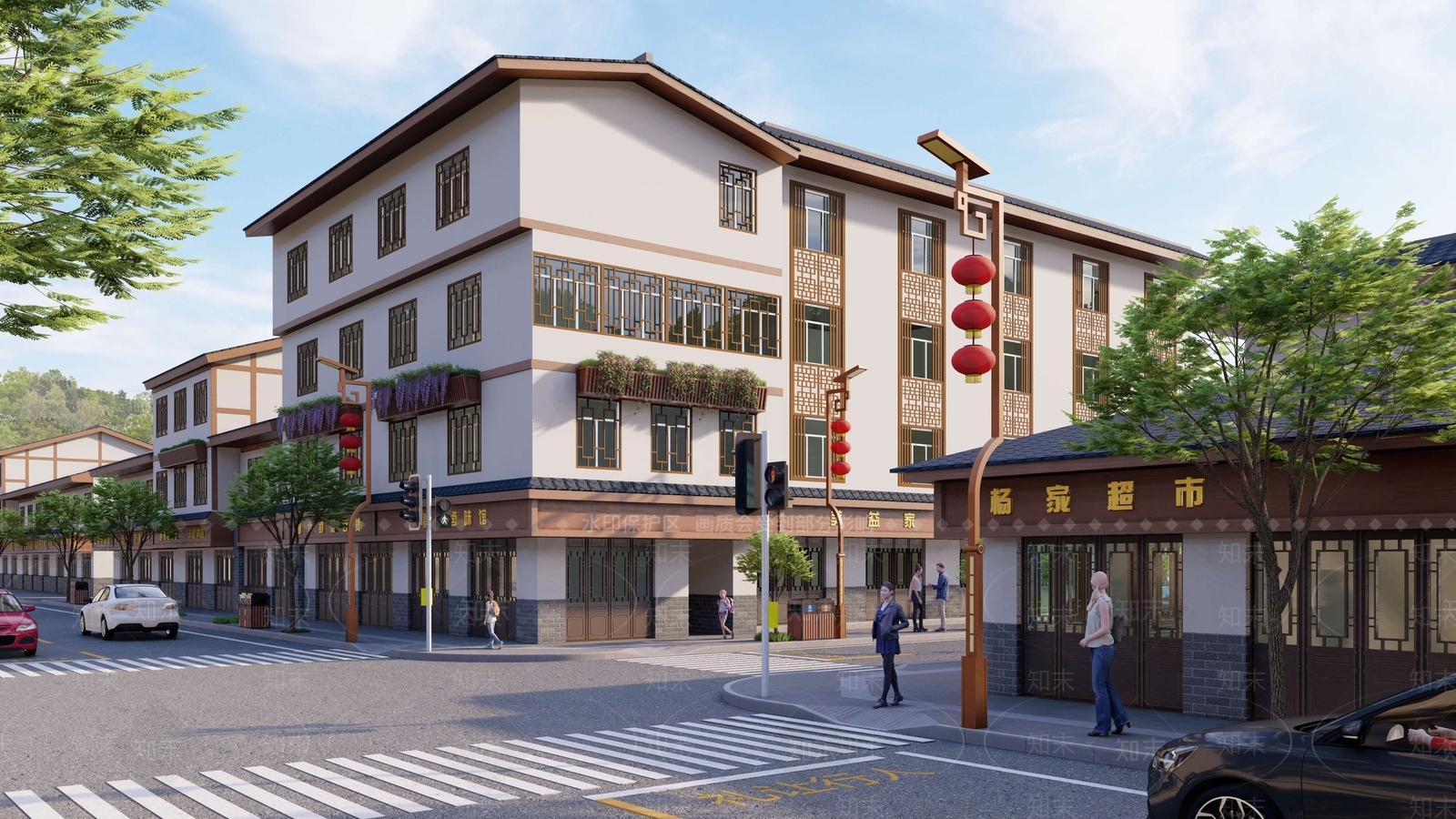 新中式商业街SU模型下载【ID:1126738306】