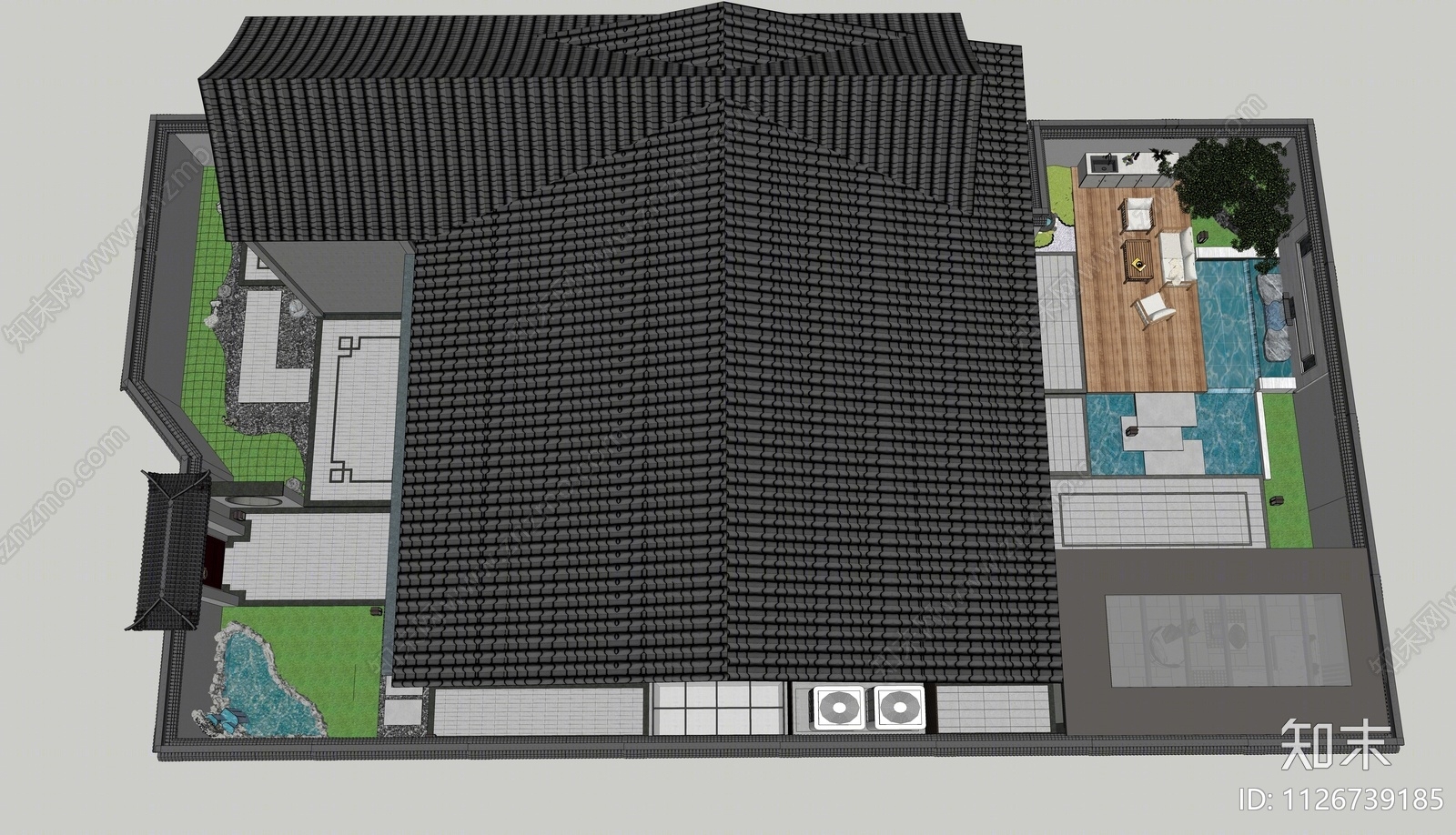 新中式庭院花园SU模型下载【ID:1126739185】