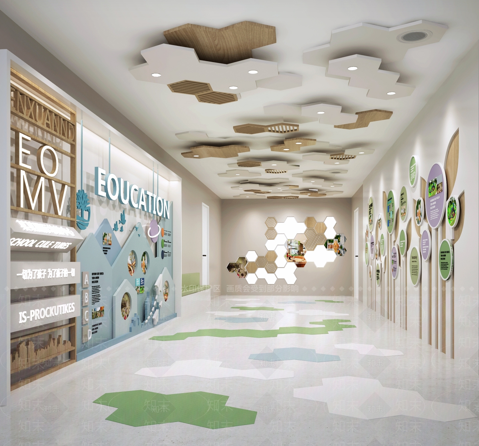 现代幼儿园过道3D模型下载【ID:1126745879】