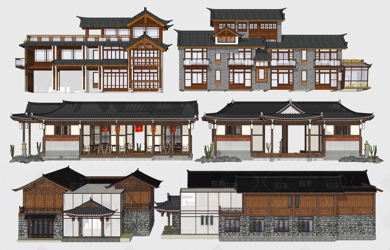 新中式古镇商业街建筑SU模型下载【ID:1126747804】_知末su模型网