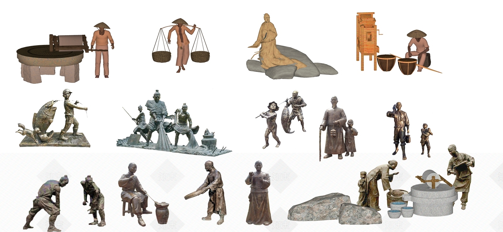 中式铜人雕塑小品SU模型下载【ID:1126749176】