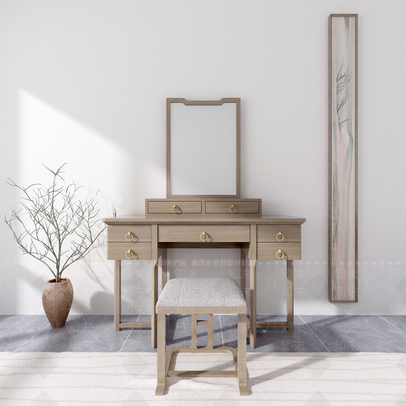 新中式妆台妆椅组合3D模型下载【ID:1126749996】