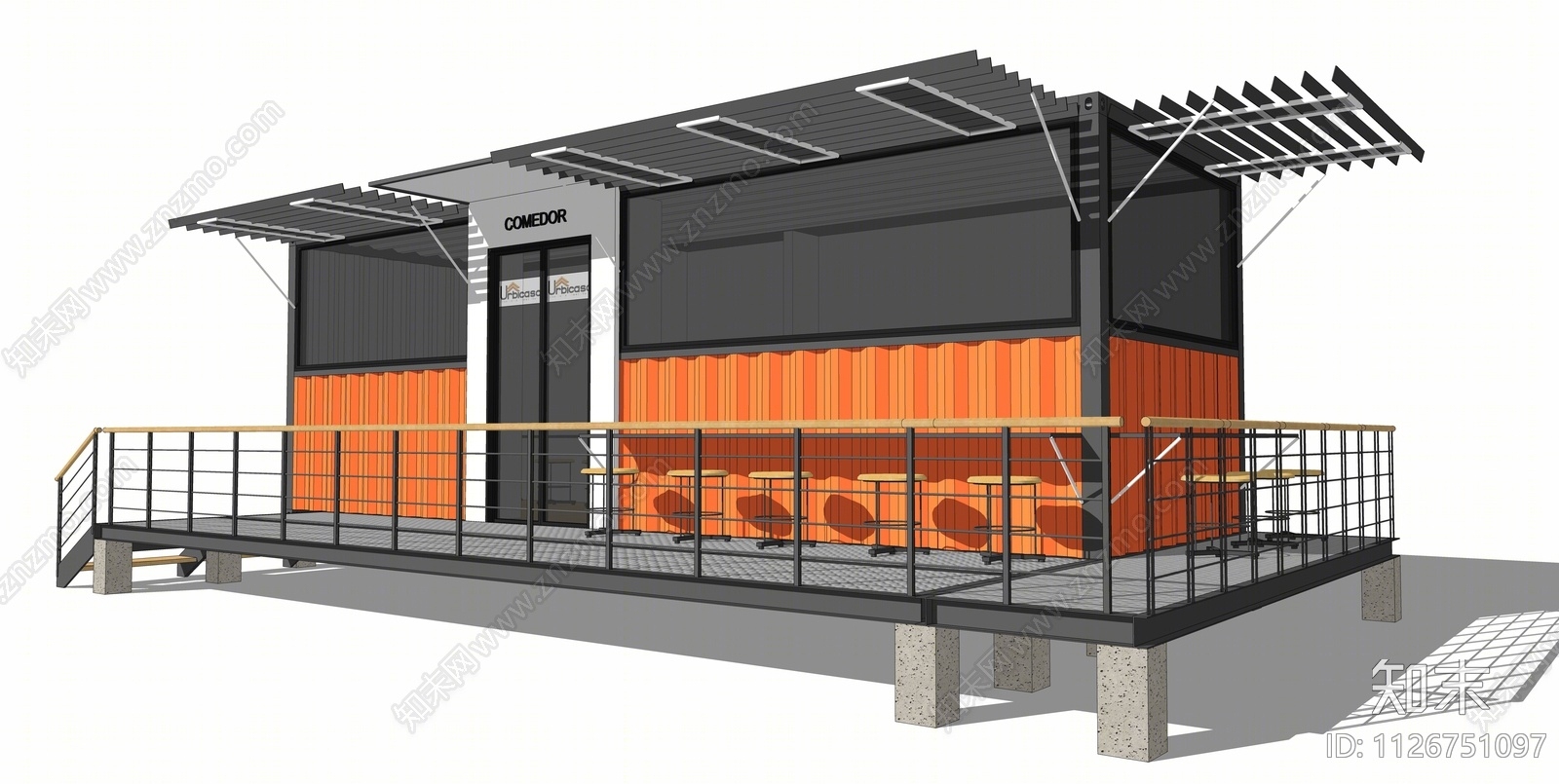 现代集装箱餐饮建筑SU模型下载【ID:1126751097】