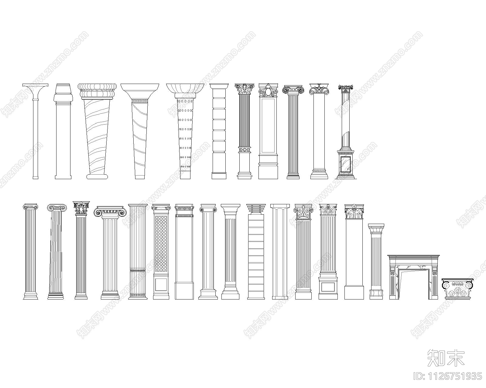 经典罗马柱造型柱壁炉cad施工图下载【ID:1126751935】