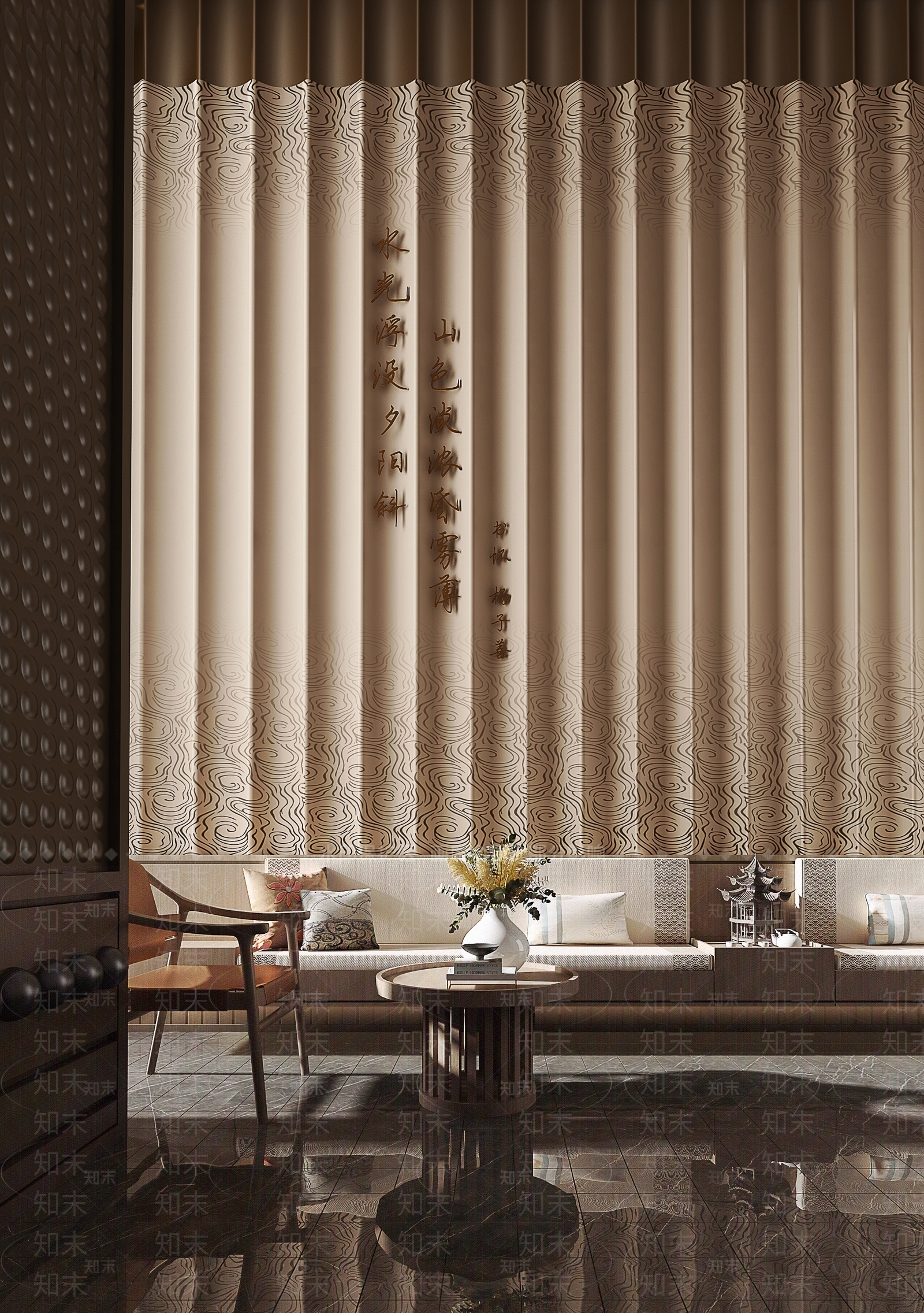 盘石设计新中式售楼处接待区3D模型下载【ID:1126767677】