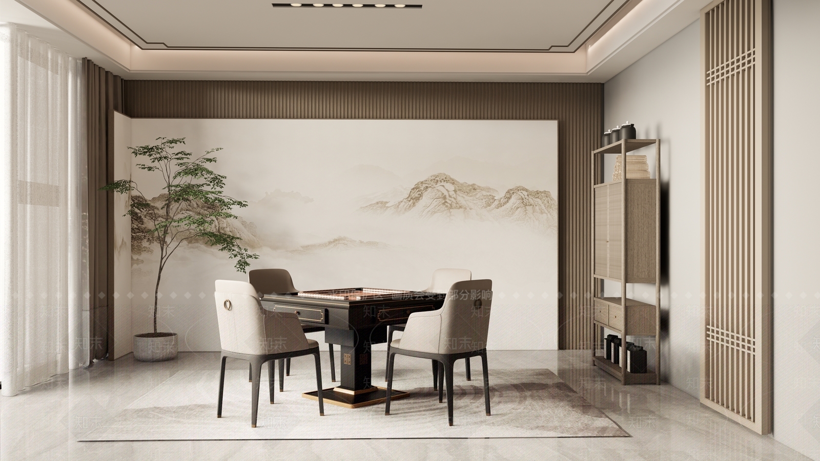 新中式棋牌室SU模型下载【ID:1126772900】