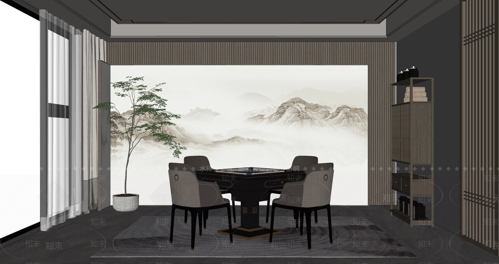 新中式棋牌室SU模型下载【ID:1126772900】