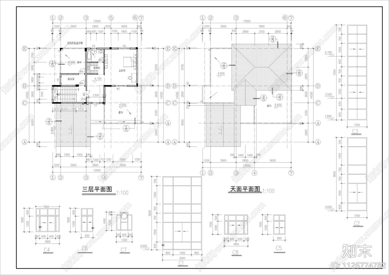 欧式简约别墅全套建筑图cad施工图下载【ID:1126774782】