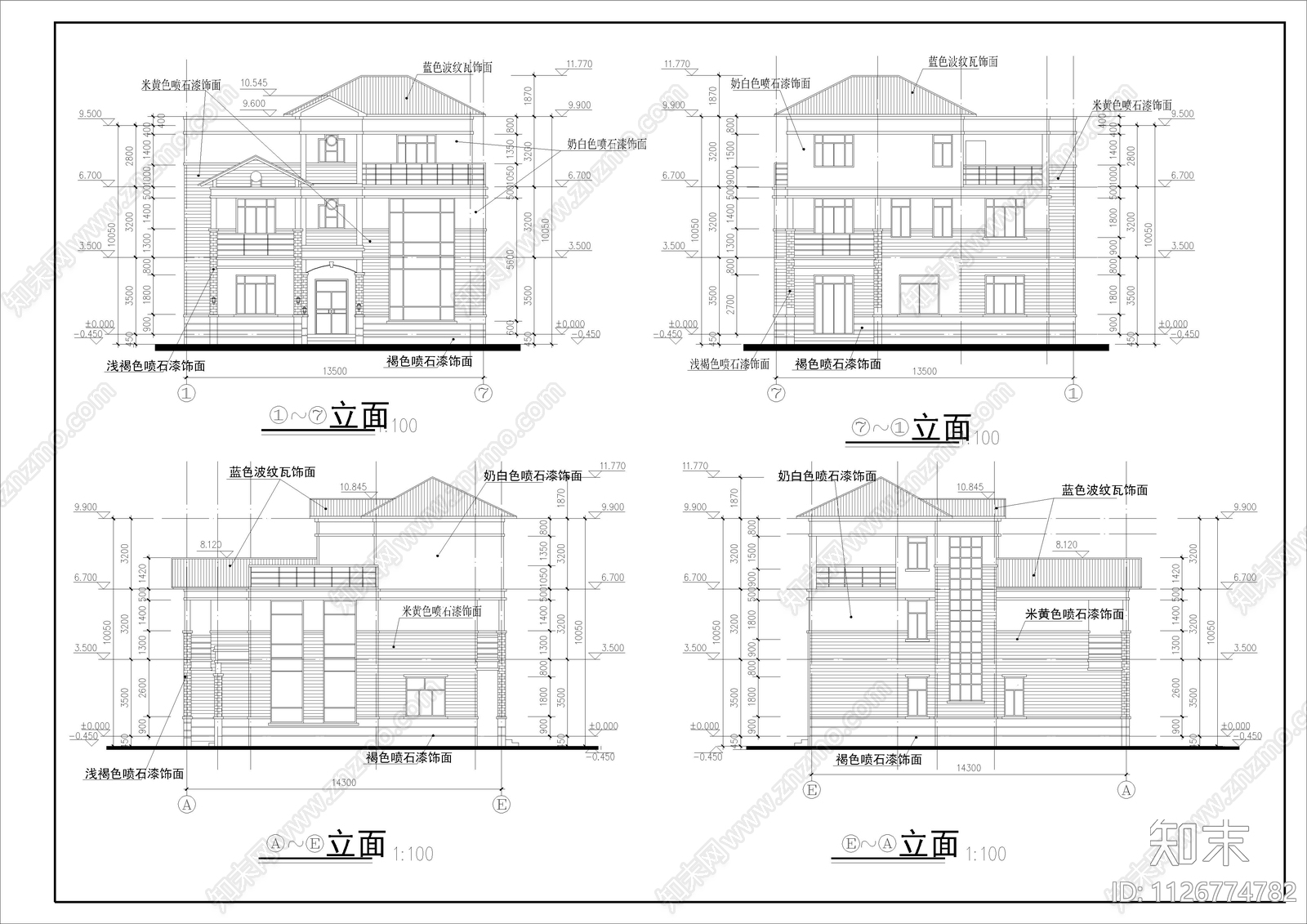 欧式简约别墅全套建筑图cad施工图下载【ID:1126774782】