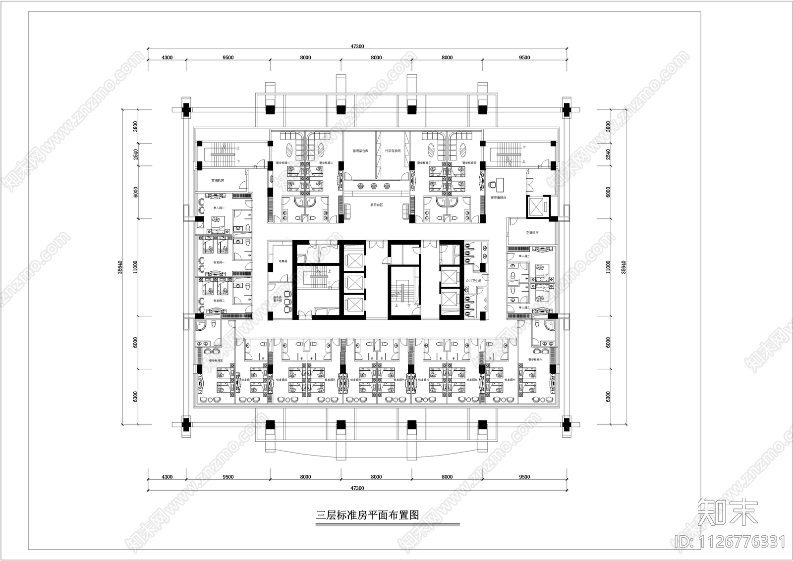 酒店装修平面设计cad施工图下载【ID:1126776331】