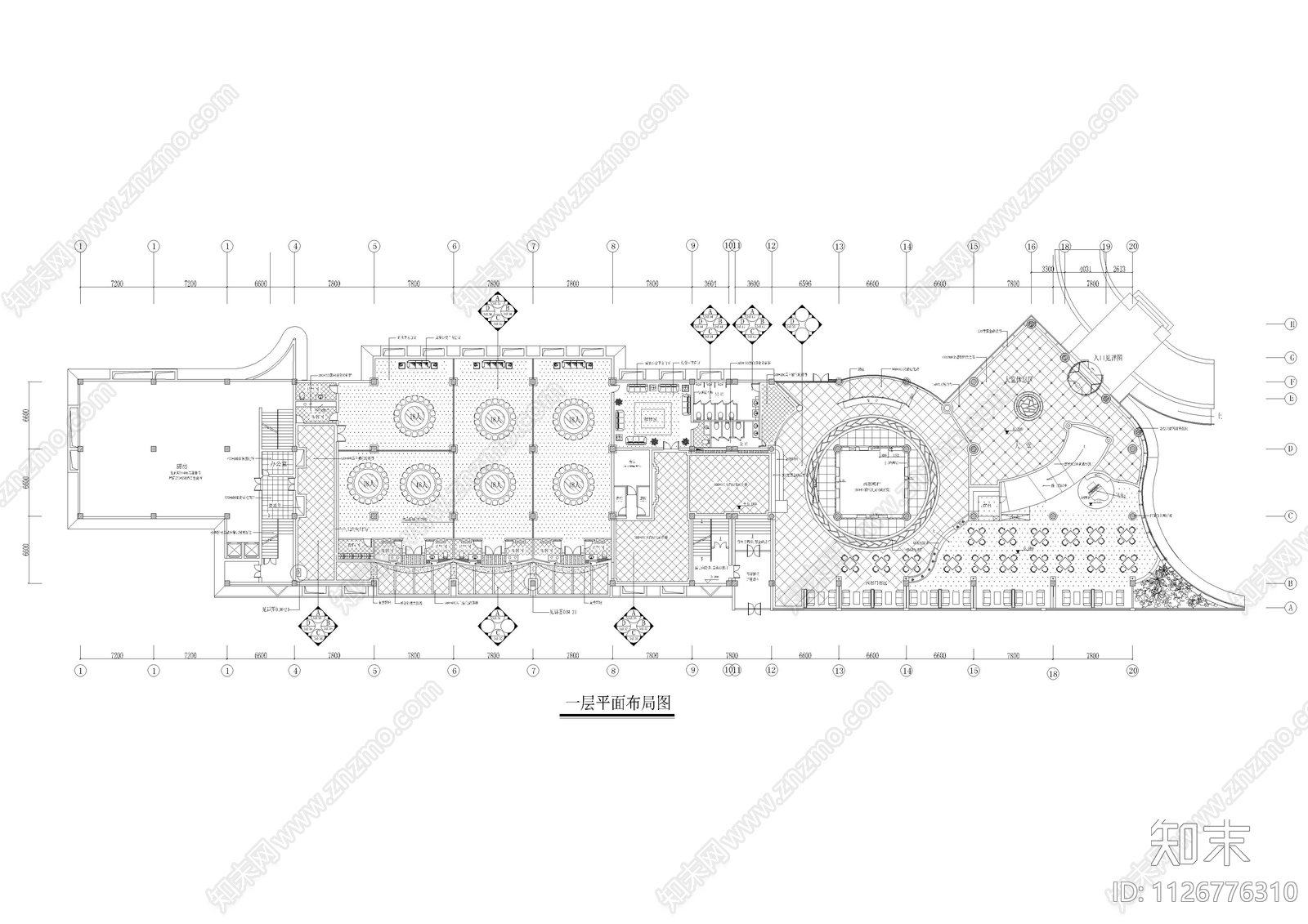 酒店三层中西餐厅全套装修图施工图下载【ID:1126776310】