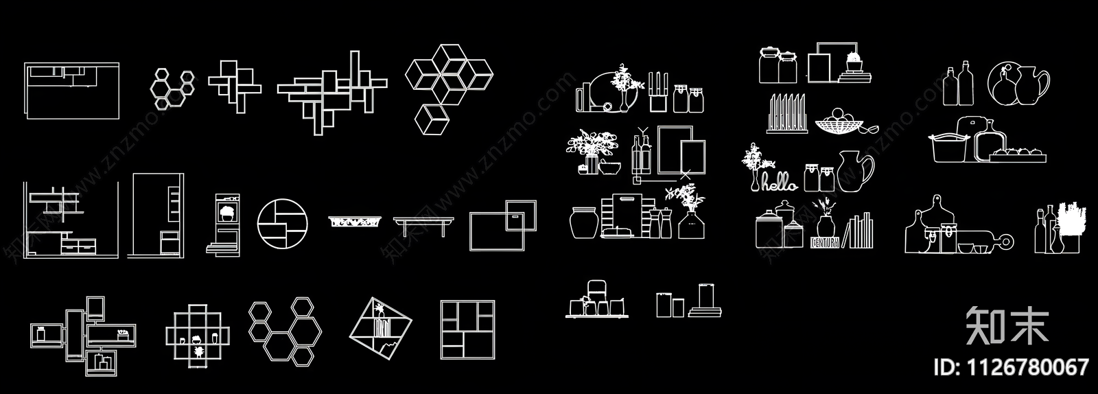 书架装饰品CAD施工图下载【ID:1126780067】