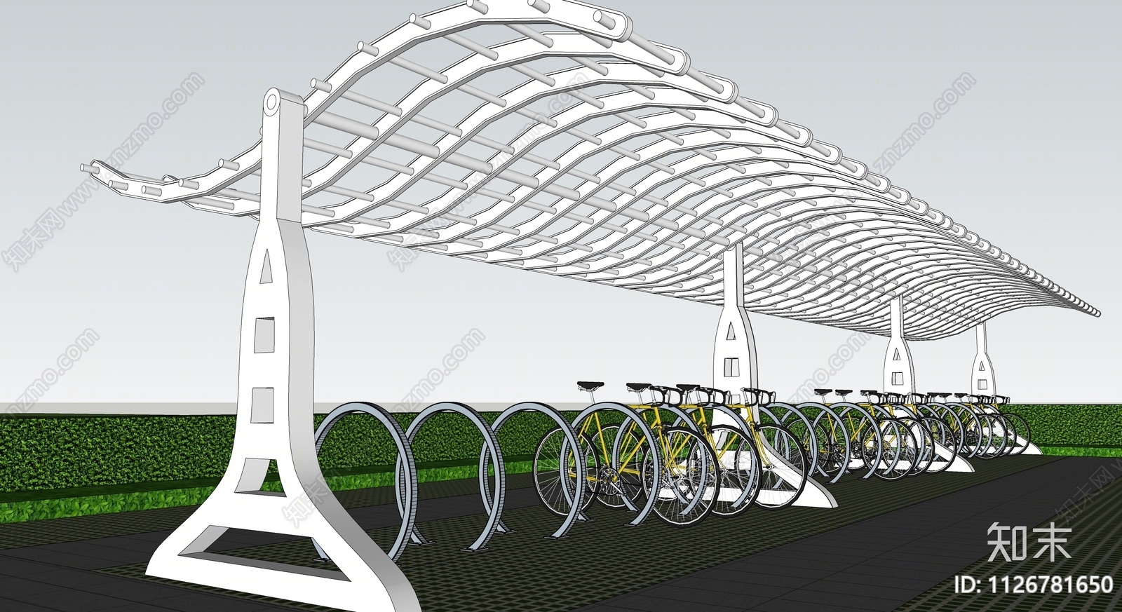 现代非机动车停车场SU模型下载【ID:1126781650】