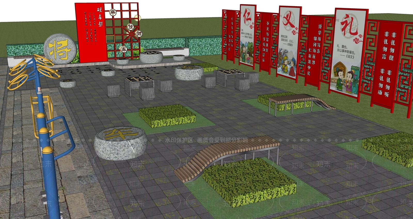 现代老年活动广场景观SU模型下载【ID:1126781698】
