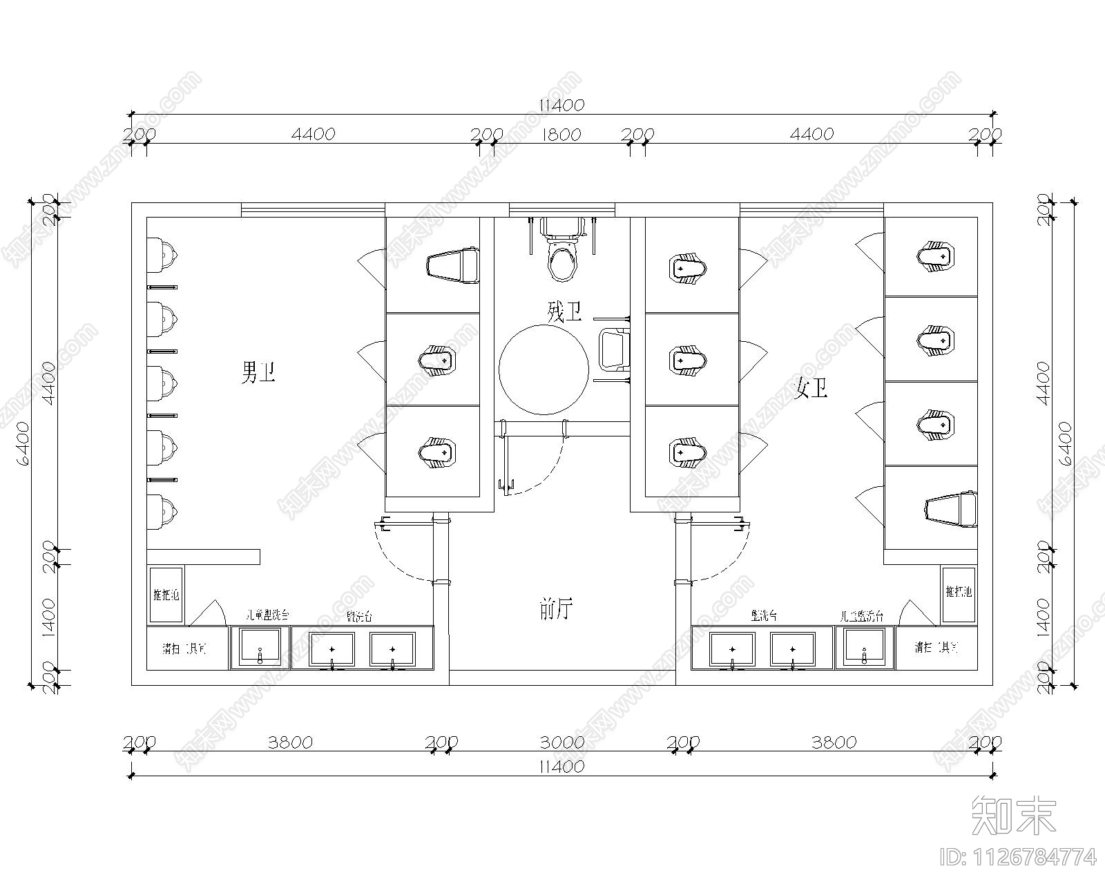 公共卫生间平面及顶面造型方案施工图下载【ID:1126784774】