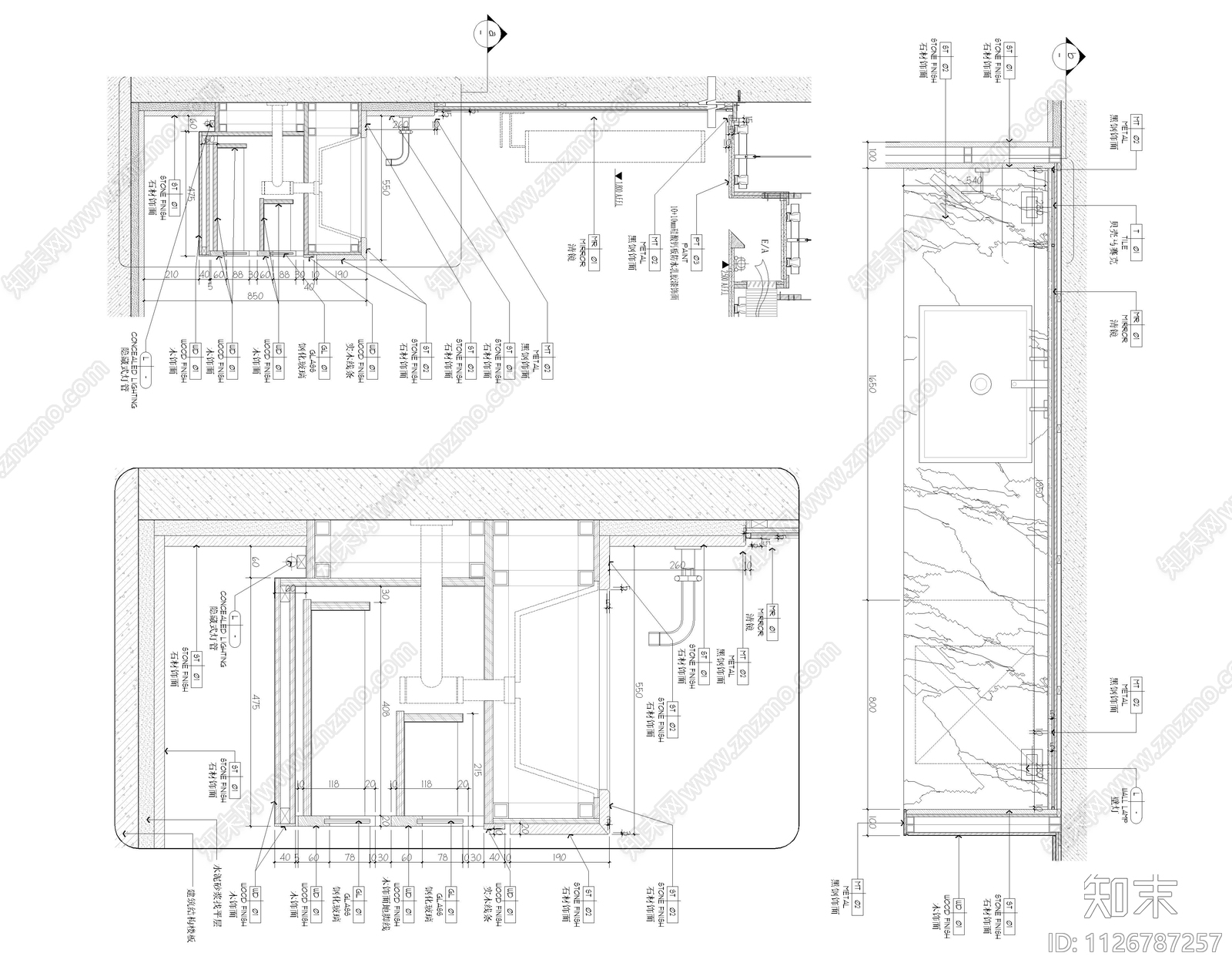 酒店洗手台洗手盆施工图下载【ID:1126787257】