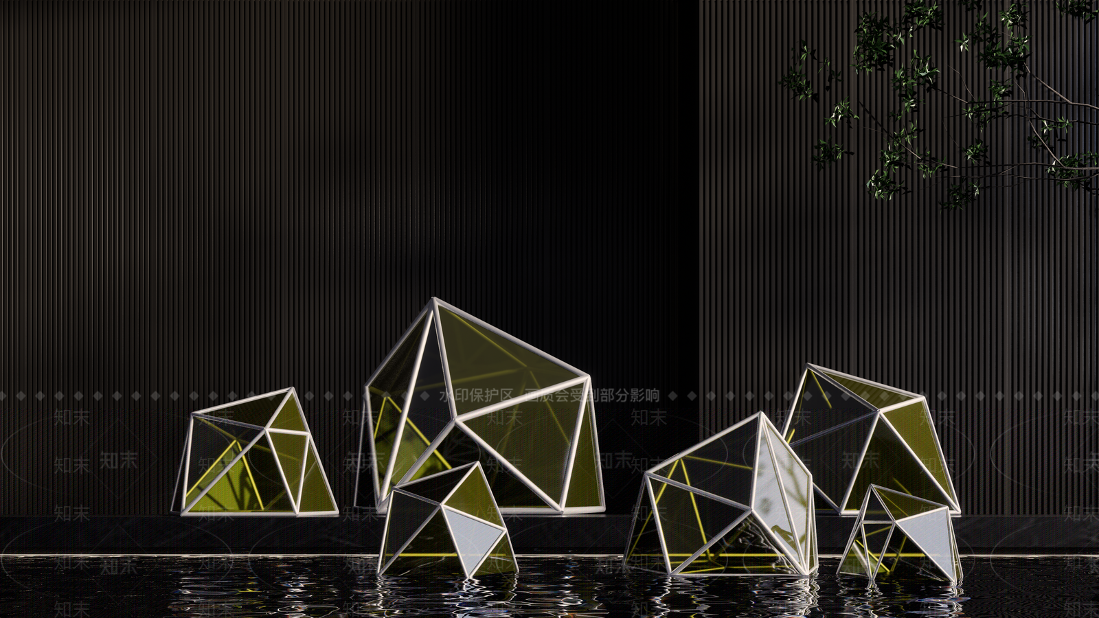 现代几何水景雕塑SU模型下载【ID:1126826059】