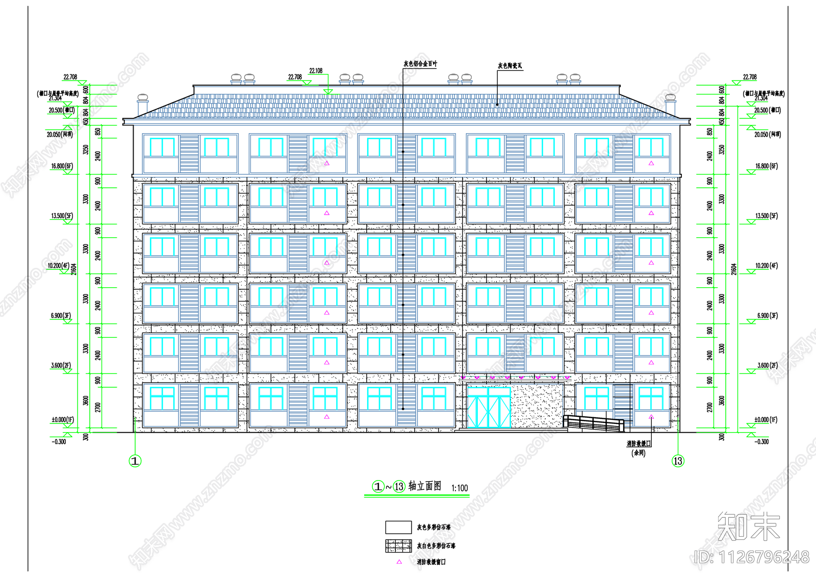 某学校六层教师宿舍楼建筑图施工图下载【ID:1126796248】