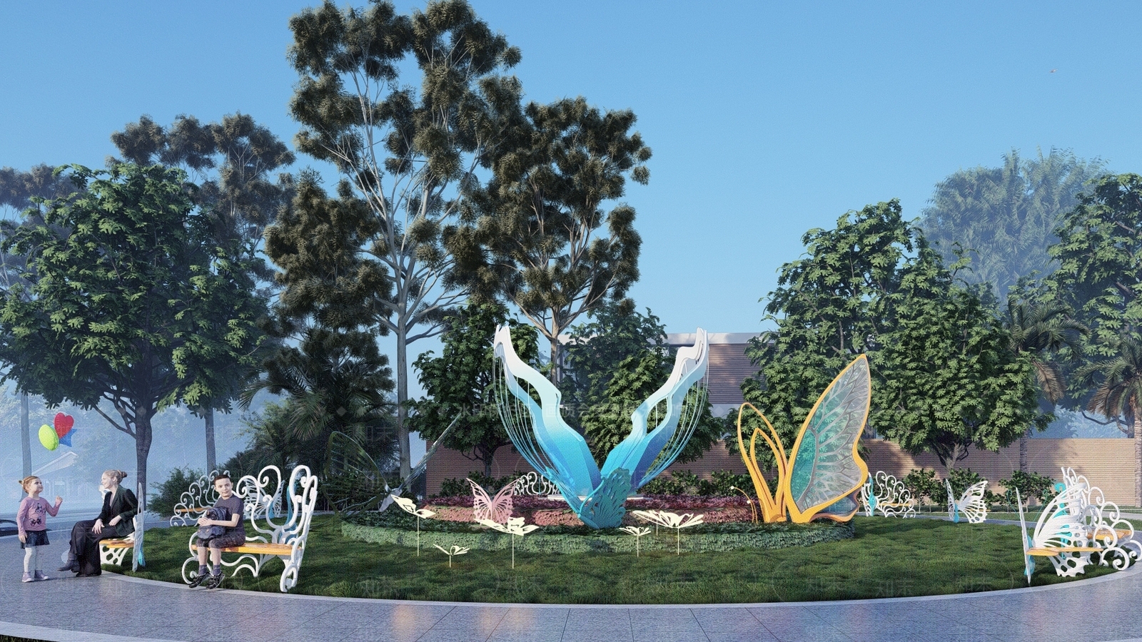 现代蝴蝶雕塑小品SU模型下载【ID:1126825482】