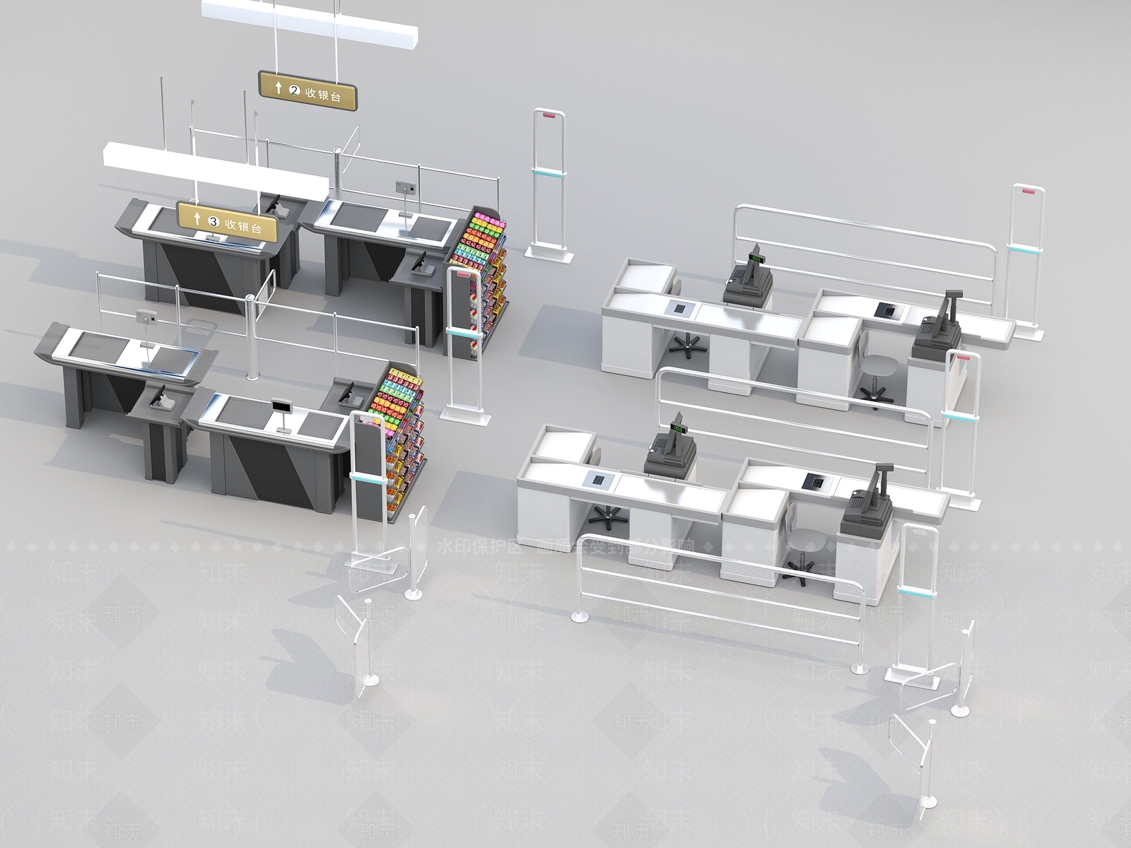 现代超市收银台3D模型下载【ID:1126804652】