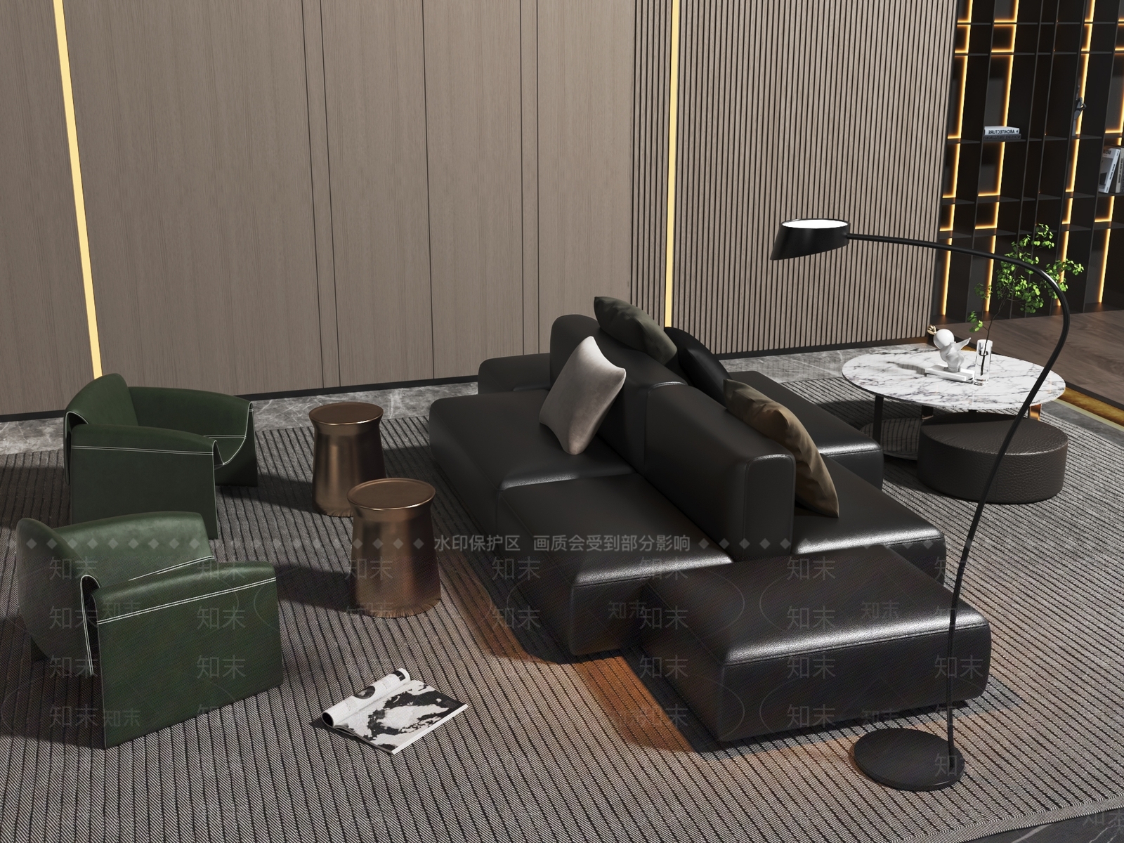 现代皮质沙发茶几组合3D模型下载【ID:1126818647】