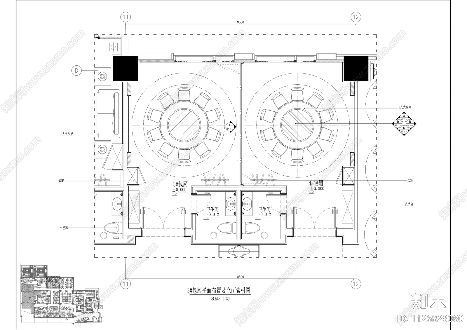 中式新荣记餐厅及包厢平面施工图cad施工图下载【ID:1126823060】