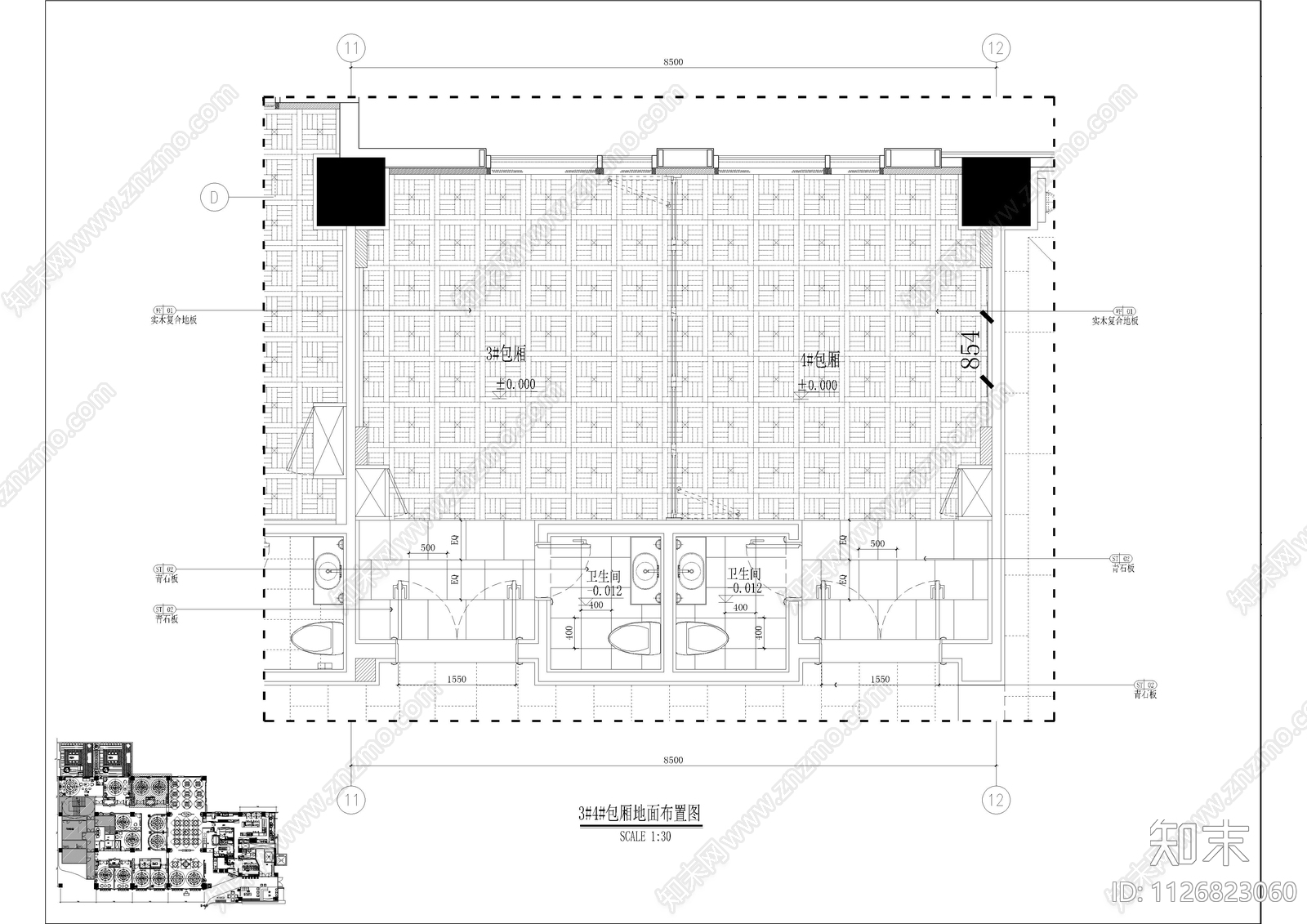 中式新荣记餐厅及包厢平面施工图cad施工图下载【ID:1126823060】