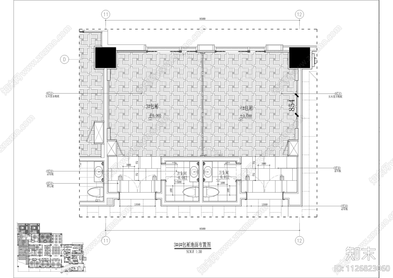 中式新荣记餐厅及包厢平面施工图cad施工图下载【ID:1126823060】