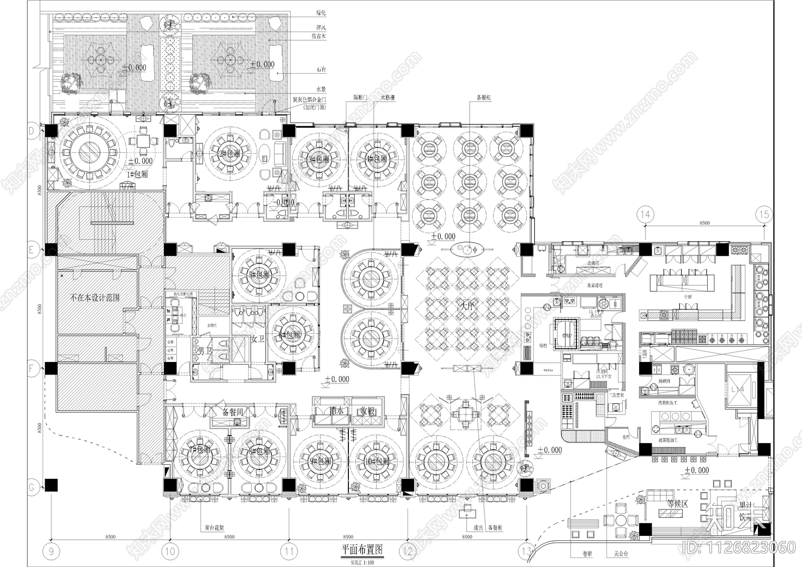 中式新荣记餐厅及包厢平面施工图cad施工图下载【ID:1126823060】