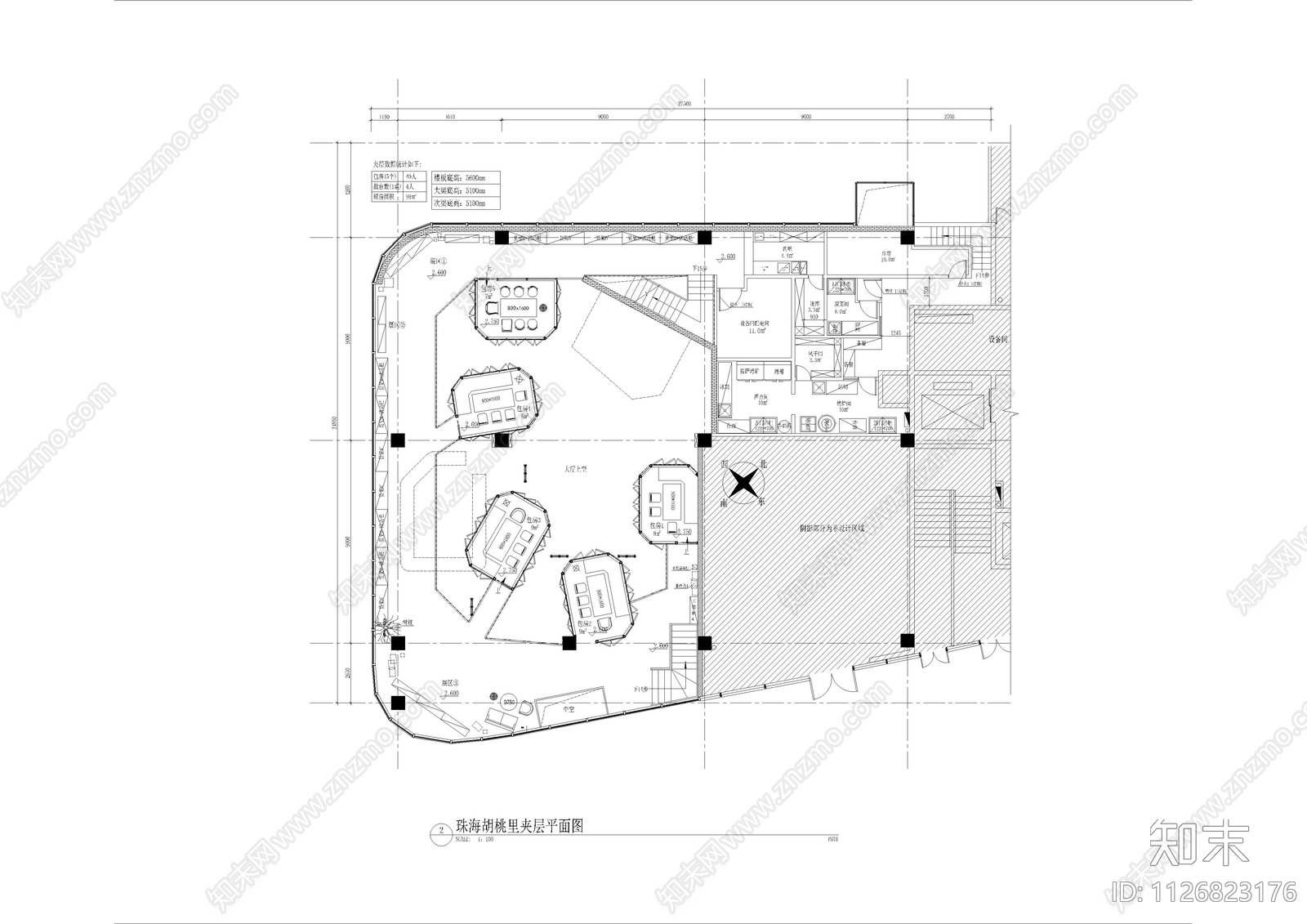 胡桃里音乐餐厅平面施工图cad施工图下载【ID:1126823176】