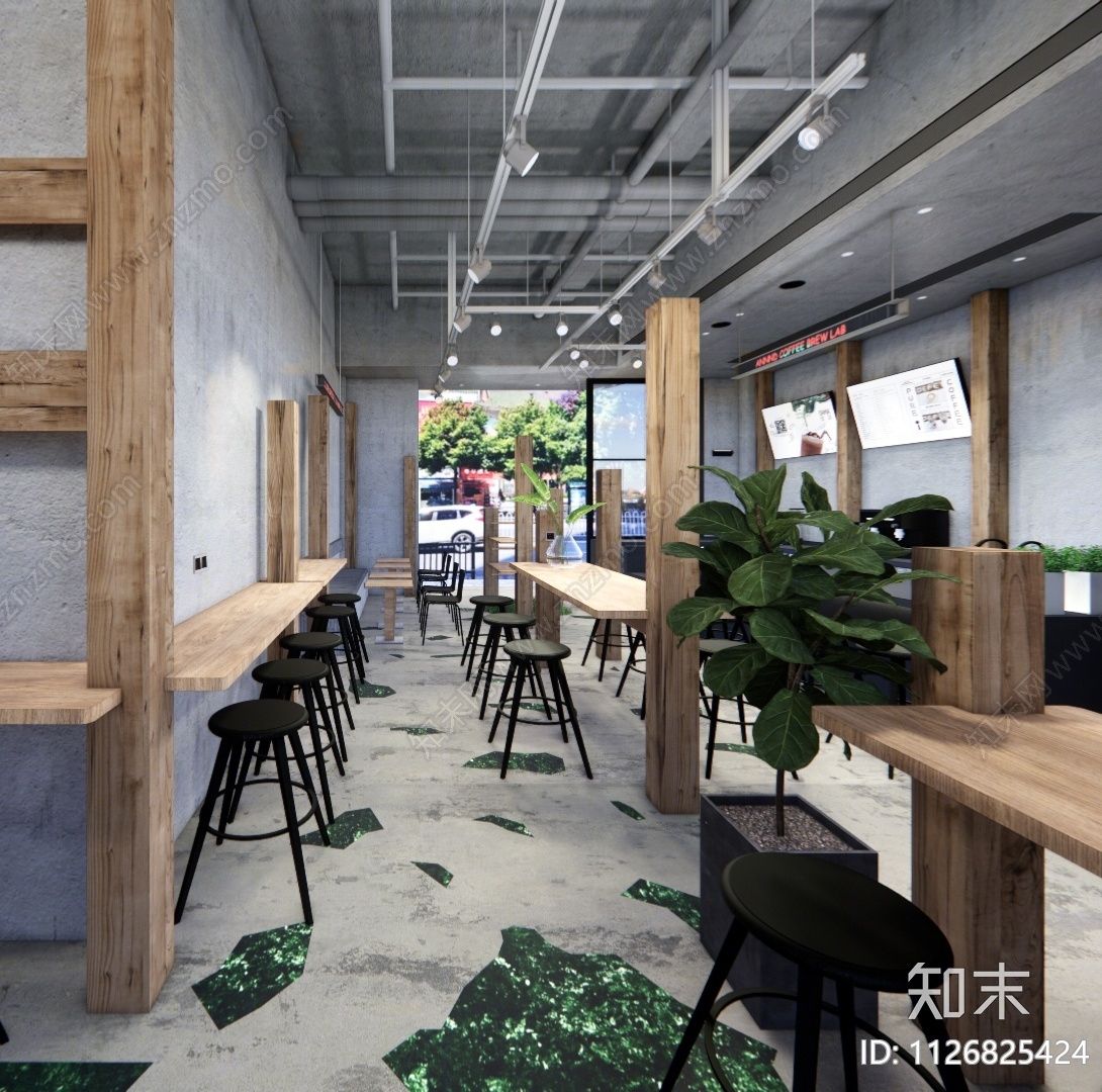 工业风咖啡厅SU模型下载【ID:1126825424】_知末su模型网