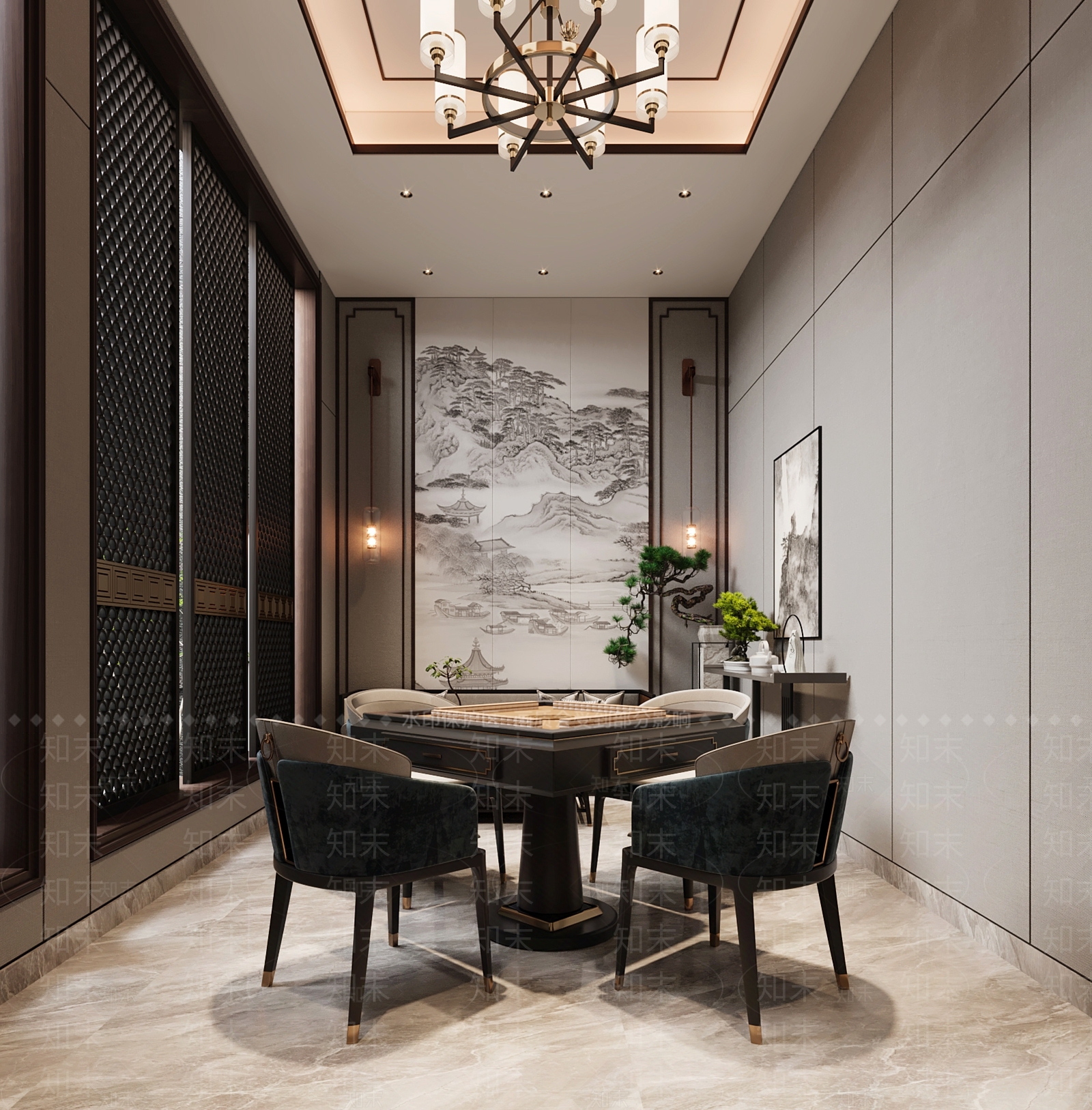 新中式棋牌室3D模型下载【ID:1126837038】