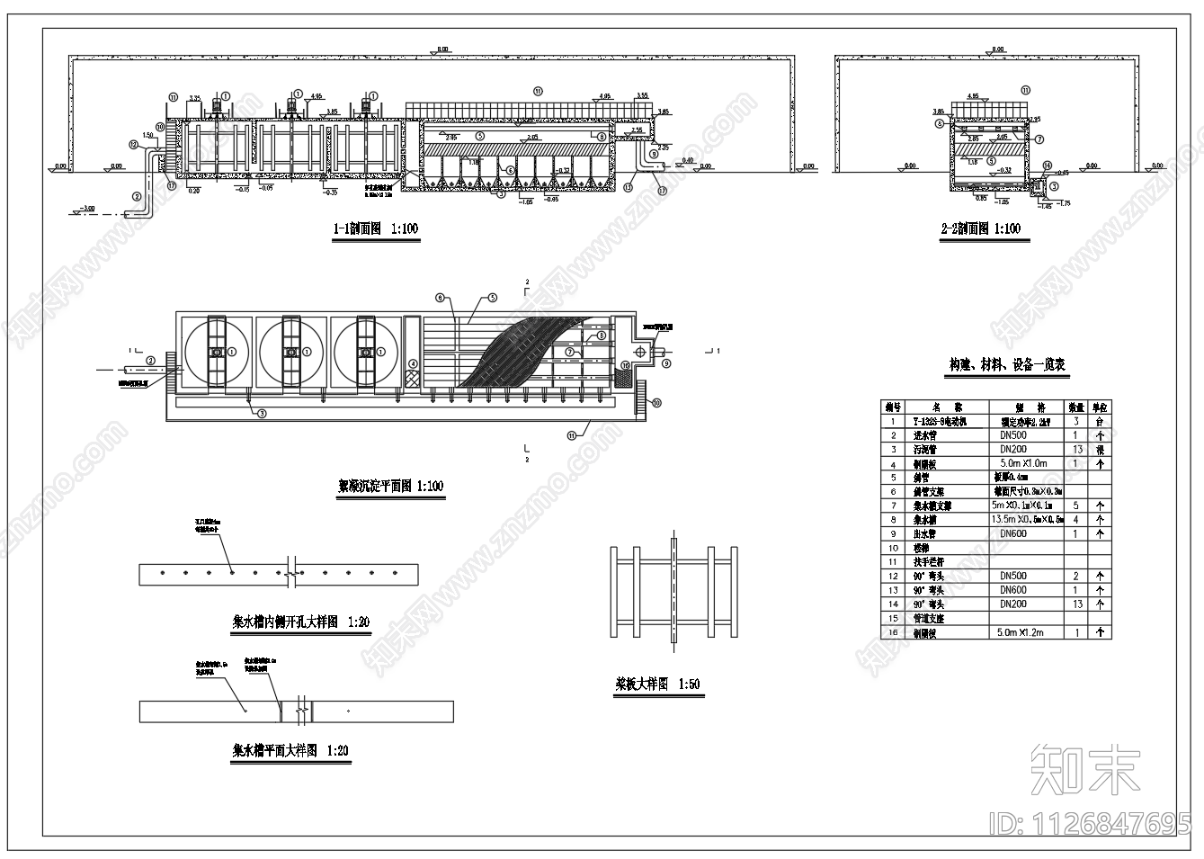 絮凝沉淀平面平面图三视图施工图下载【ID:1126847695】