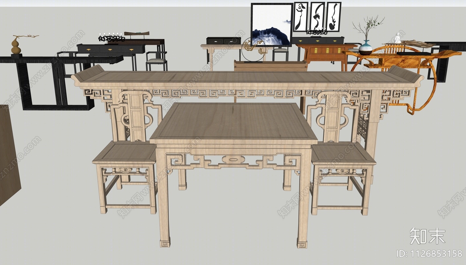 中式案台家具SU模型下载【ID:1126853158】