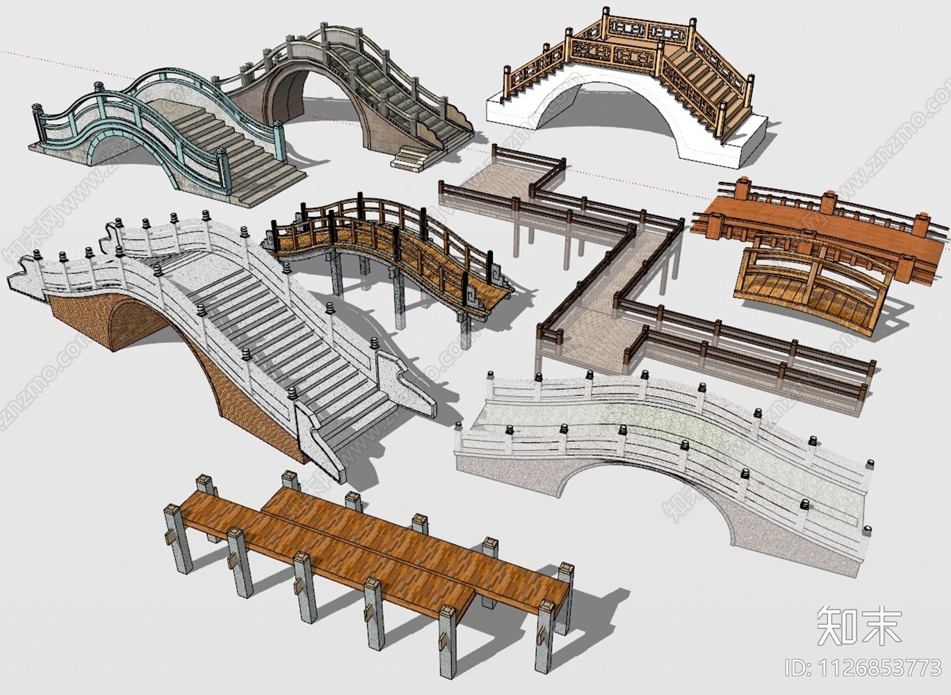 新中式拱桥景观桥SU模型下载【ID:1126853773】