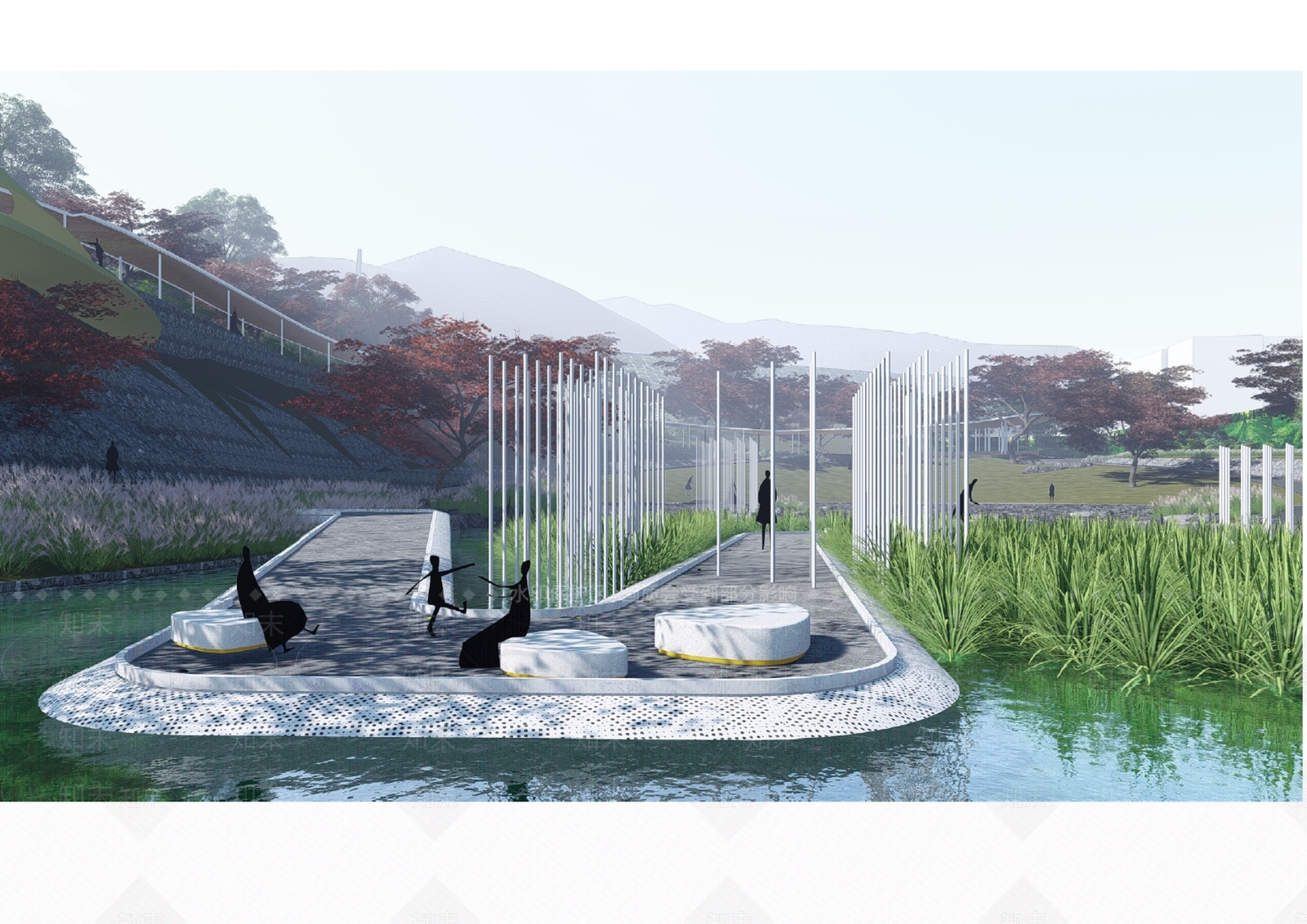 现代山体湖泊艺术公园SU模型下载【ID:1126899175】