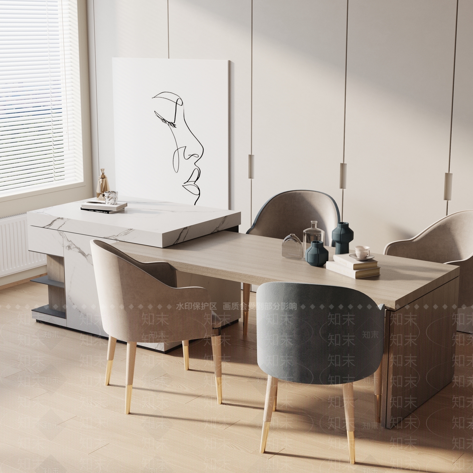 现代吧台餐桌椅组合3D模型下载【ID:1126856363】