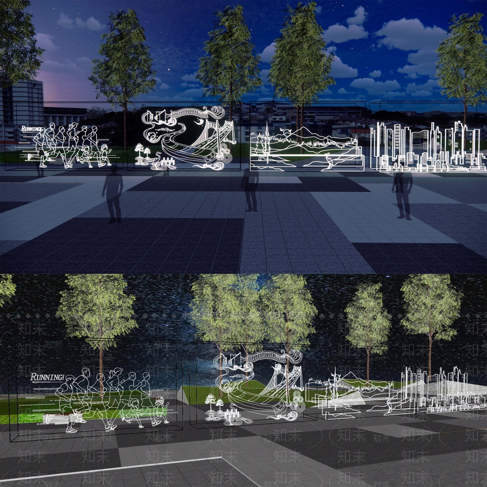 现代城市发光雕塑小品SU模型下载【ID:1126856831】