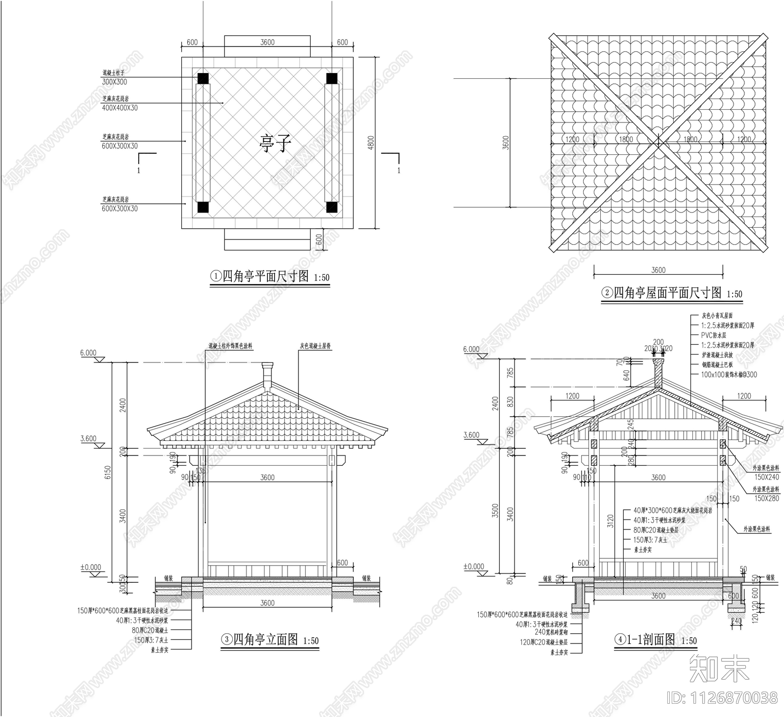 古建四角亭详图施工图下载【ID:1126870038】