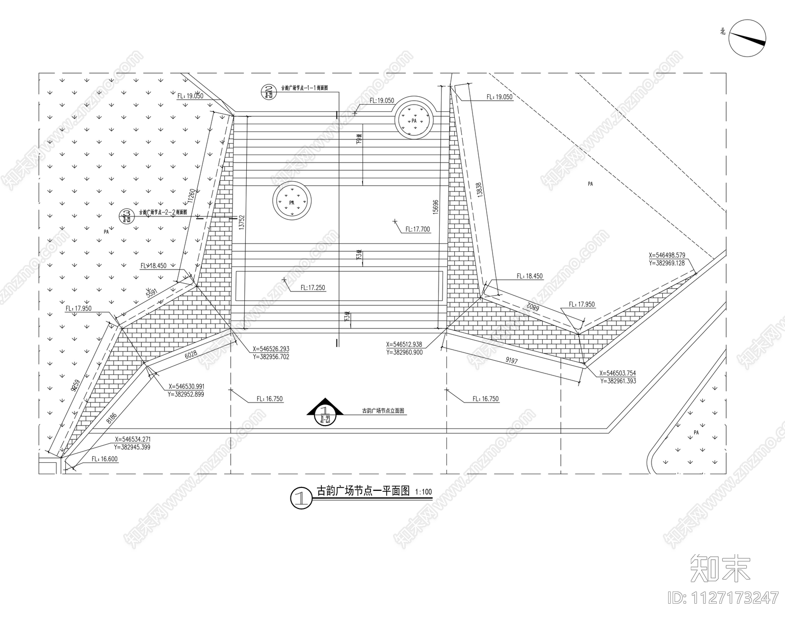 现代入口节点广场平面图施工图下载【ID:1127173247】